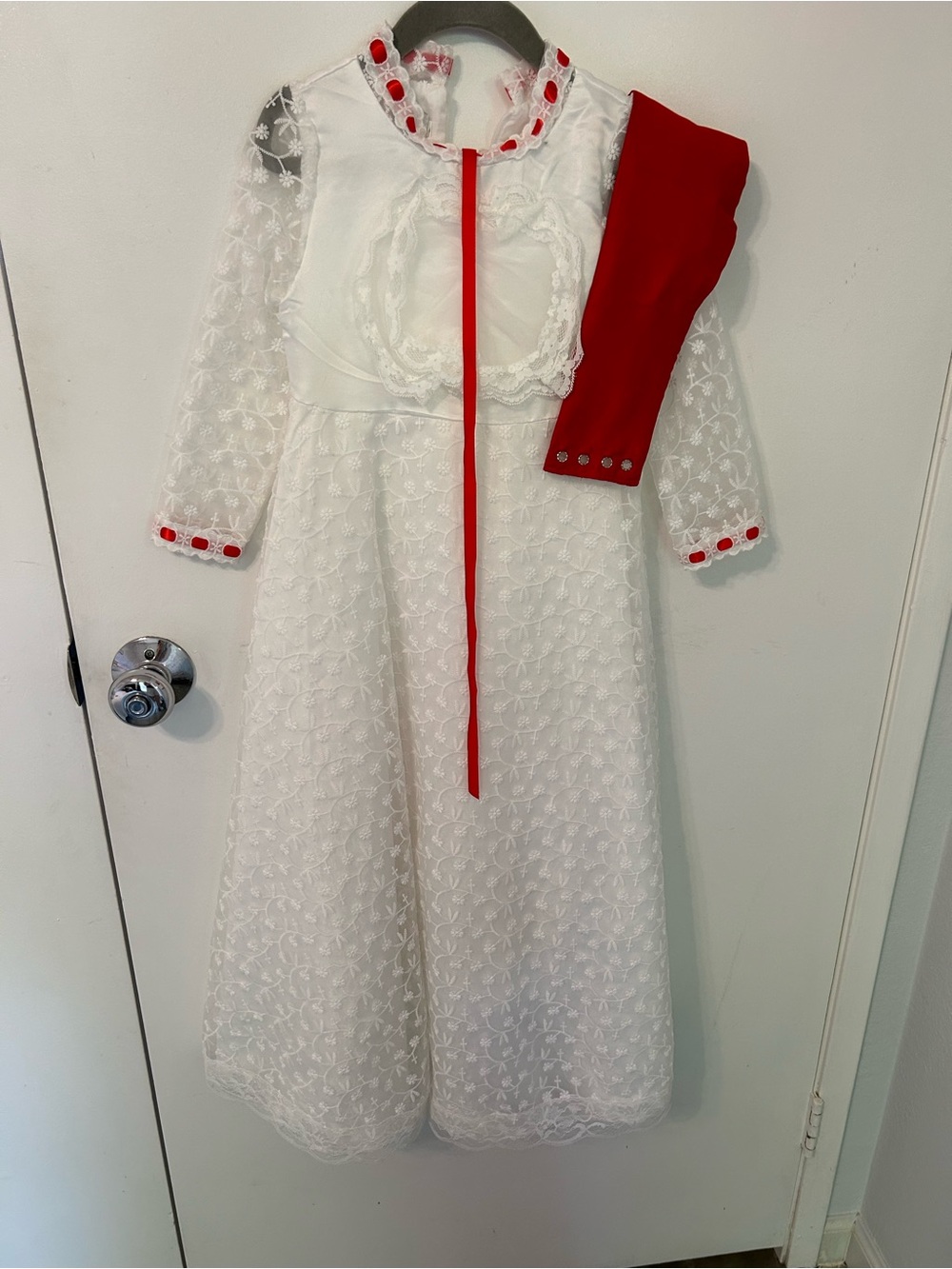 Trish Scully Girl’s Mary Poppins Halloween Costume Dress with Red Sash